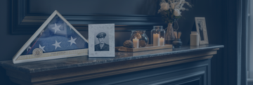 Flag Display Case on a Fireplace Counter with Blue Overlay