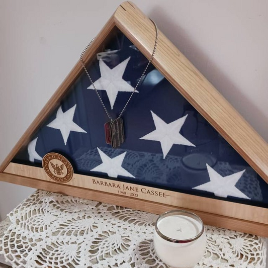 Crafted Memorials Flag Display Case next to candle Customer Photo 4