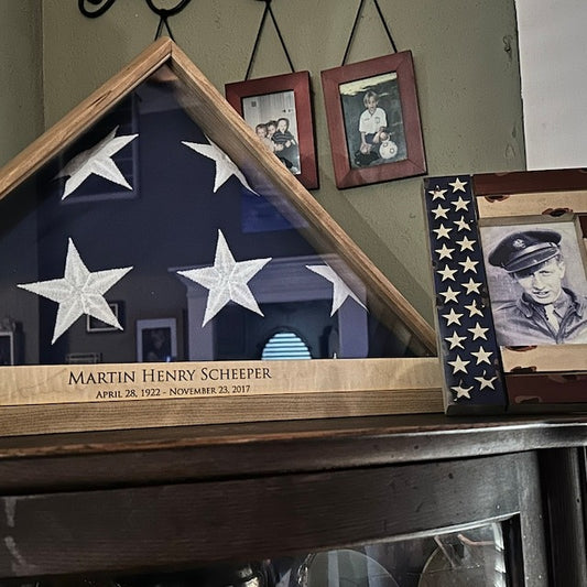 Crafted Memorials Flag Display Case next to a photo frame Customer Photo 11